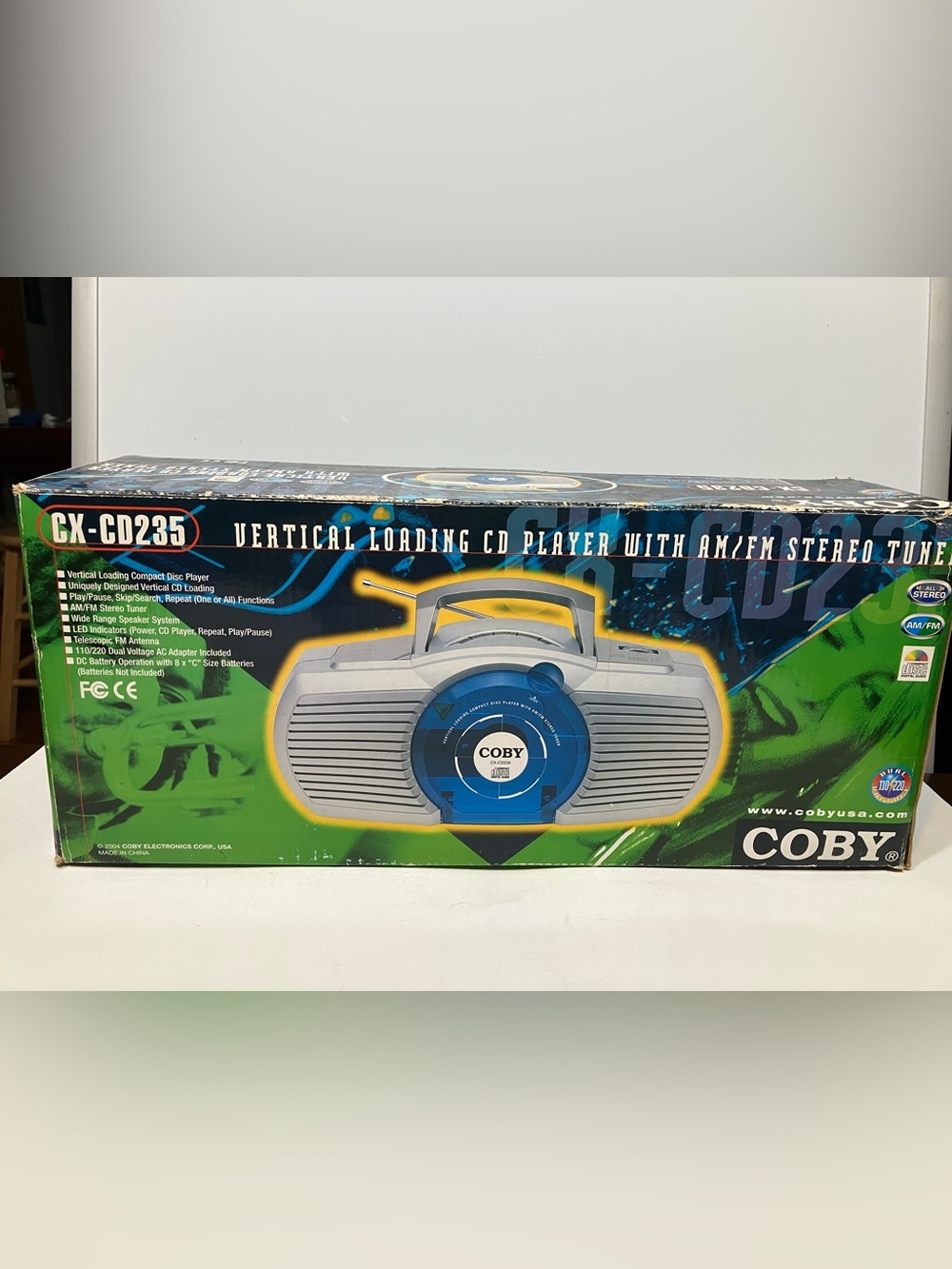 Coby CX-CD235, CD Stereo Radio Player, Vertical Loading CD, Silver, New in Box